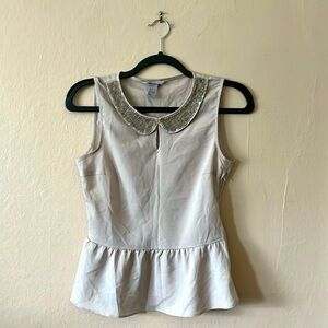 H&M Light Purple Gray Beaded Collar Sleeveless Peplum Top 4
